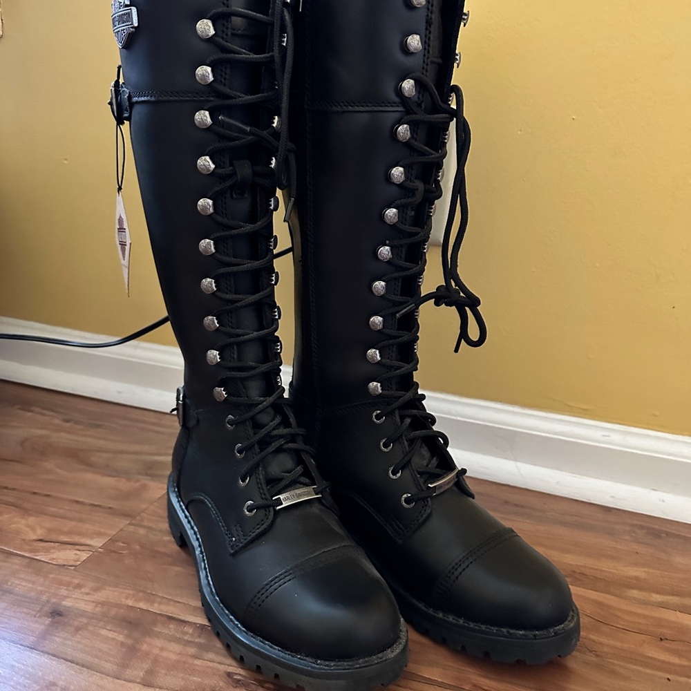 Black Lace-Up Knee-High Boots